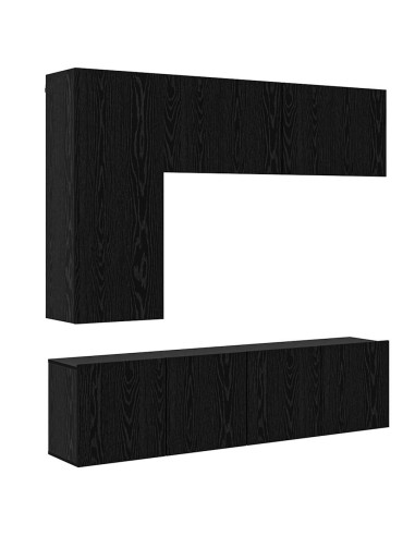 Unità TV da Parete 5 pcs Rovere Nero Legno multistrato