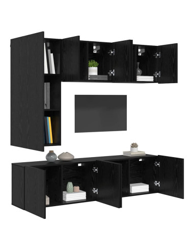 Unità TV da Parete 5 pcs Rovere Nero Legno multistrato
