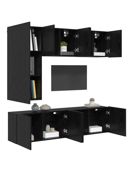 Unità TV da Parete 5 pcs Rovere Nero Legno multistrato