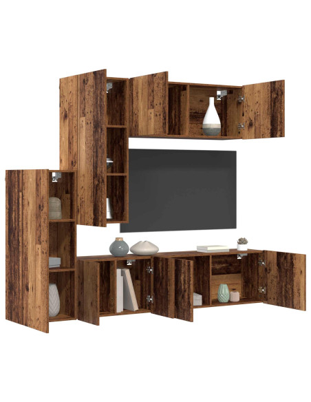 Unità TV da Parete 5 pcs Legno vecchio Legno multistrato