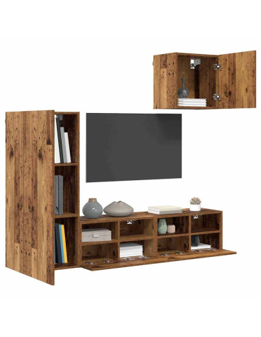 Unità per TV a Muro 4 pcs Legno vecchio Legno multistrato