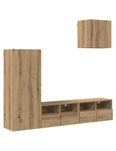 Unità per TV a Muro 4 pcs Rovere artigianale Legno multistrato 2