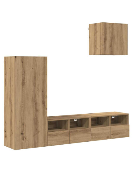 Unità per TV a Muro 4 pcs Rovere artigianale Legno multistrato
