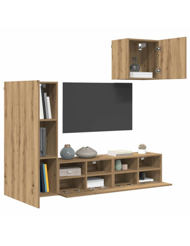 Unità per TV a Muro 4 pcs Rovere artigianale Legno multistrato