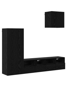 Unità per TV a Muro 4 pcs Rovere Nero Legno multistrato 2