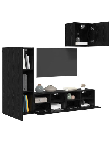 Unità per TV a Muro 4 pcs Rovere Nero Legno multistrato