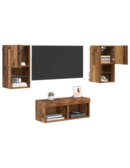 Mobiletti TV da Parete 4 pcs Legno vecchio Legno multistrato