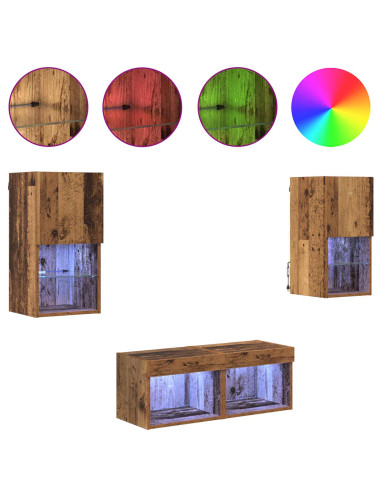 Mobiletti TV da Parete 4 pcs Legno vecchio Legno multistrato