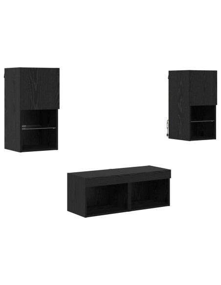 Mobiletti TV da Parete 4 pcs Rovere Nero Legno multistrato