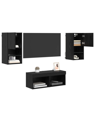 Mobiletti TV da Parete 4 pcs Rovere Nero Legno multistrato