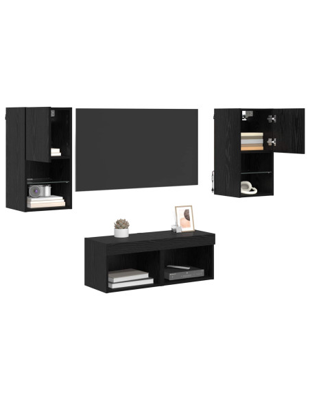 Mobiletti TV da Parete 4 pcs Rovere Nero Legno multistrato