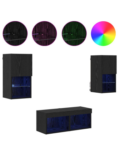 Mobiletti TV da Parete 4 pcs Rovere Nero Legno multistrato