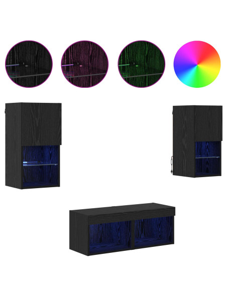 Mobiletti TV da Parete 4 pcs Rovere Nero Legno multistrato