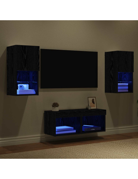 Mobiletti TV da Parete 4 pcs Rovere Nero Legno multistrato