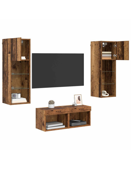Mobiletti TV da Parete 4 pcs Rovere artigianale