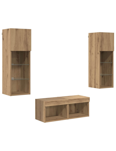 Mobiletti TV da Parete 4 pcs Rovere Nero Legno multistrato