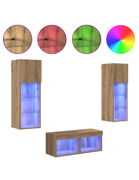 Mobiletti TV da Parete 4 pcs Rovere Nero Legno multistrato