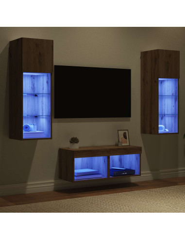 Mobiletti TV da Parete 4 pcs Rovere Nero Legno multistrato