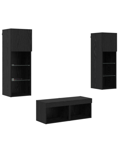 Mobiletti TV da Parete 4 pcs Rovere Nero Legno multistrato