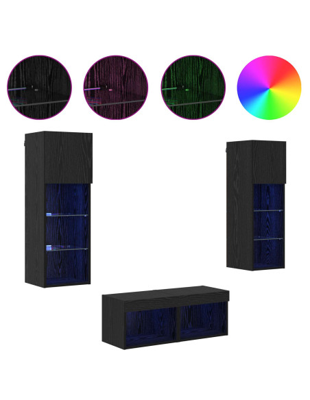 Mobiletti TV da Parete 4 pcs Rovere Nero Legno multistrato