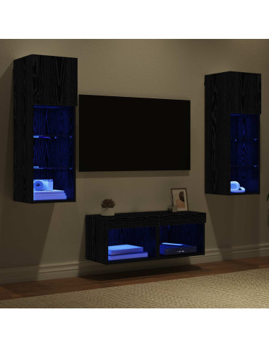 Mobiletti TV da Parete 4 pcs Rovere Nero Legno multistrato