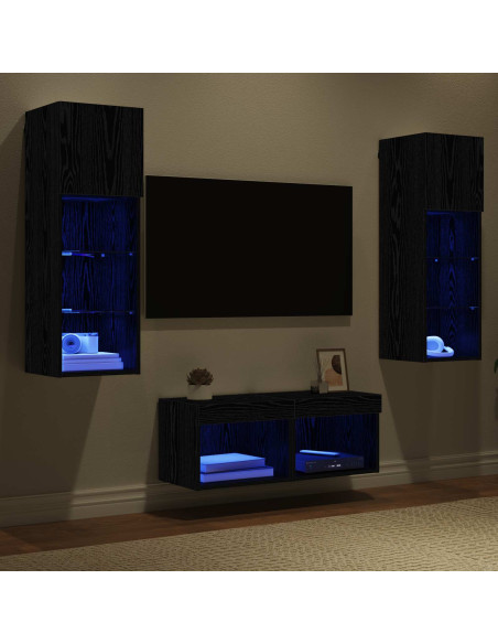 Mobiletti TV da Parete 4 pcs Rovere Nero Legno multistrato