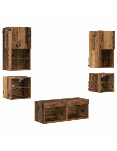Unità per TV a Muro 8 pcs Legno vecchio Legno multistrato