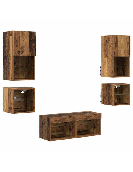 Unità per TV a Muro 8 pcs Legno vecchio Legno multistrato