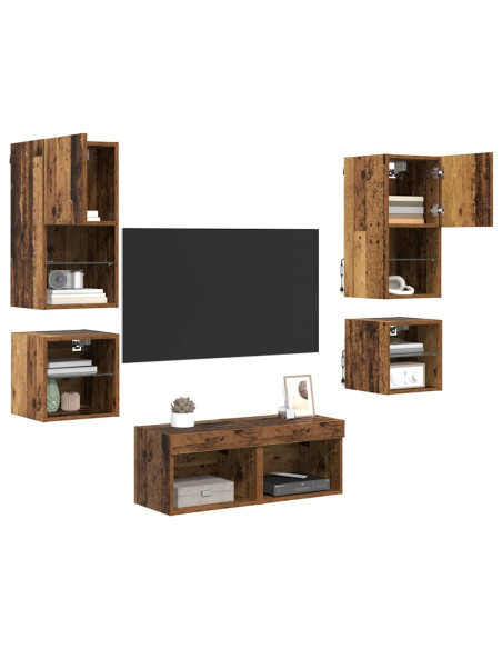 Unità per TV a Muro 8 pcs Legno vecchio Legno multistrato