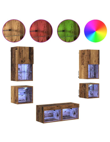 Unità per TV a Muro 8 pcs Legno vecchio Legno multistrato