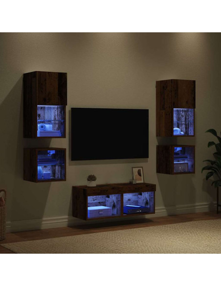 Unità per TV a Muro 8 pcs Legno vecchio Legno multistrato