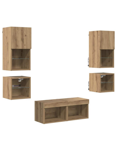 Unità per TV a Muro 8 pcs Rovere artigianale Legno multistrato