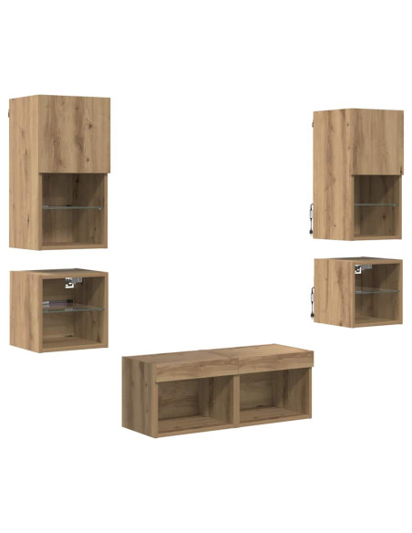 Unità per TV a Muro 8 pcs Rovere artigianale Legno multistrato