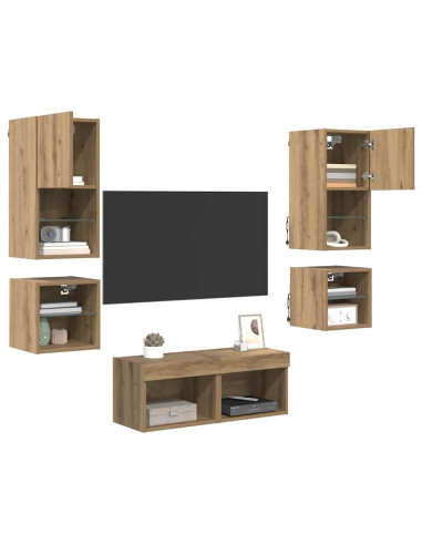 Unità per TV a Muro 8 pcs Rovere artigianale Legno multistrato