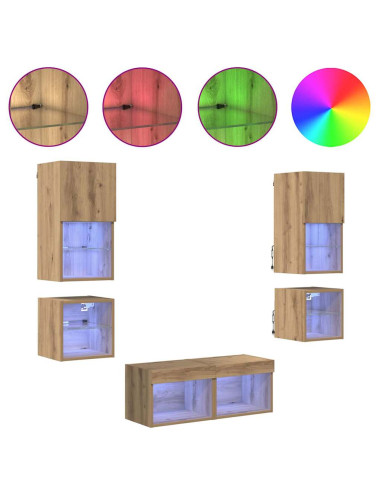 Unità per TV a Muro 8 pcs Rovere artigianale Legno multistrato