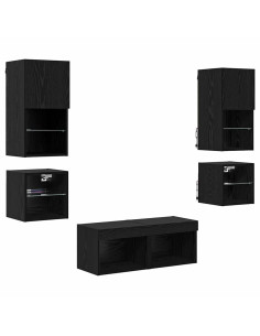 Unità per TV a Muro 8 pcs Rovere Nero Legno multistrato 2