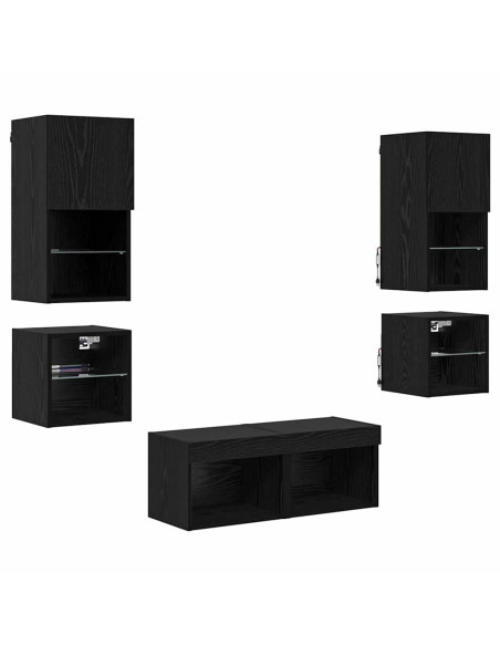 Unità per TV a Muro 8 pcs Rovere Nero Legno multistrato