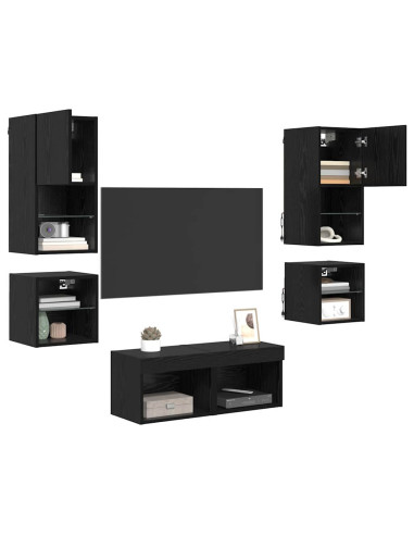 Unità per TV a Muro 8 pcs Rovere Nero Legno multistrato