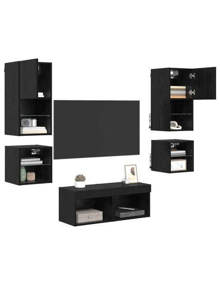 Unità per TV a Muro 8 pcs Rovere Nero Legno multistrato