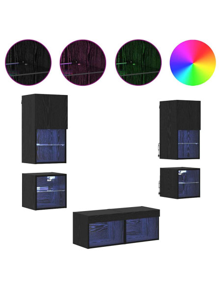 Unità per TV a Muro 8 pcs Rovere Nero Legno multistrato