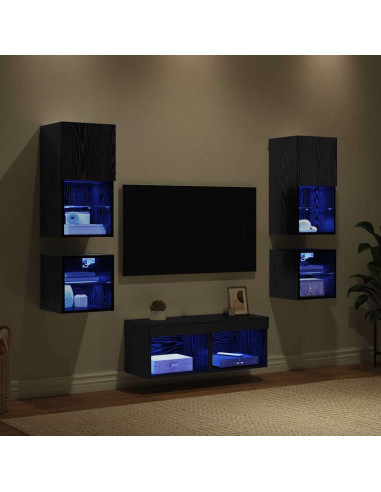 Unità per TV a Muro 8 pcs Rovere Nero Legno multistrato