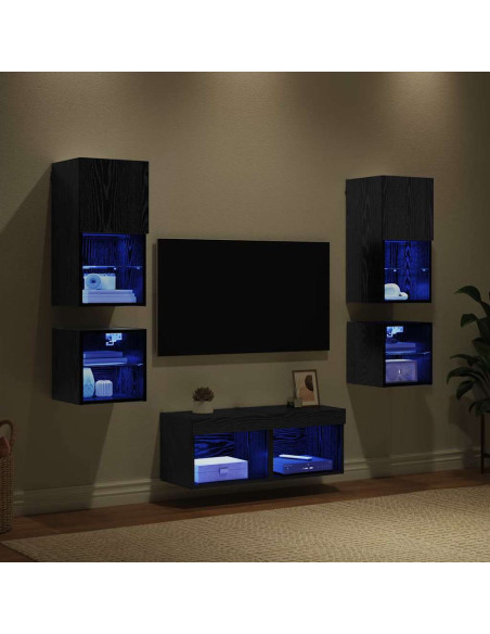 Unità per TV a Muro 8 pcs Rovere Nero Legno multistrato