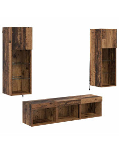 Unità per TV a Muro 5 pcs Rovere Nero Legno multistrato 2