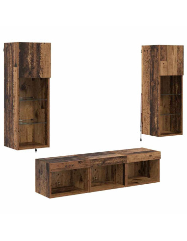 Unità per TV a Muro 5 pcs Rovere Nero Legno multistrato