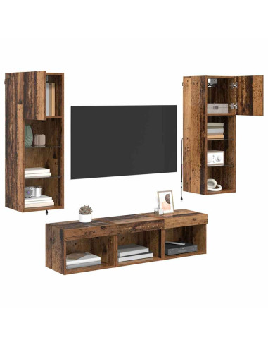 Unità per TV a Muro 5 pcs Rovere Nero Legno multistrato