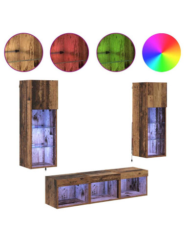 Unità per TV a Muro 5 pcs Rovere Nero Legno multistrato