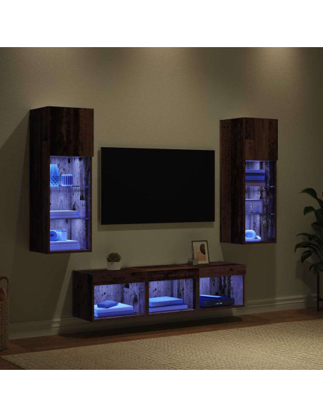 Unità per TV a Muro 5 pcs Rovere Nero Legno multistrato