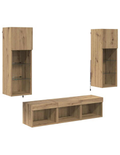 Unità per TV a Muro 5 pcs Rovere Nero Legno multistrato 2