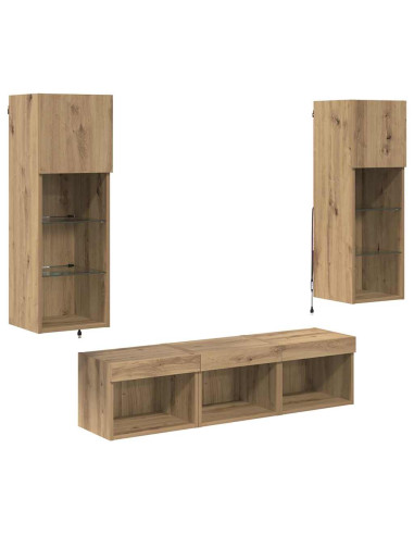 Unità per TV a Muro 5 pcs Rovere Nero Legno multistrato