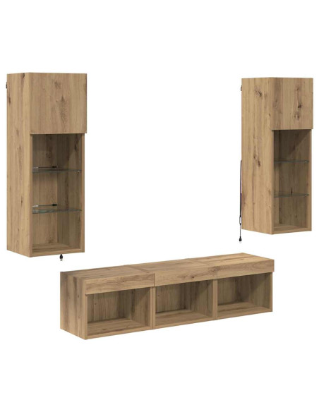 Unità per TV a Muro 5 pcs Rovere Nero Legno multistrato